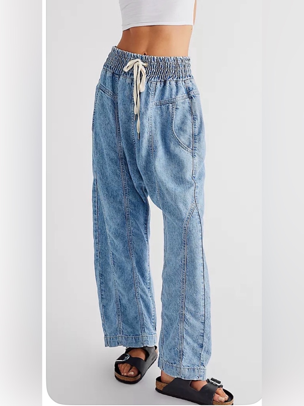 We The Free Arcadia Denim Harem Pants Joggers Ballon Barrel Leg Lyocell XS